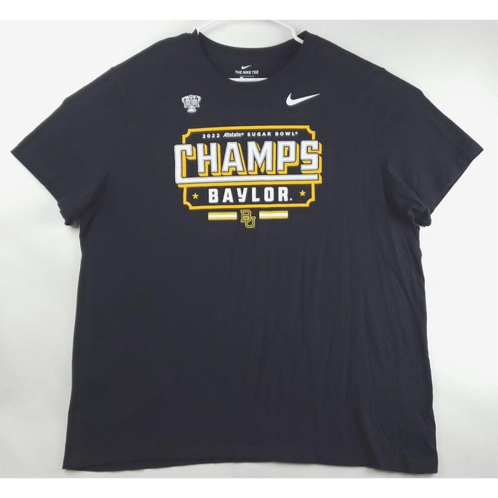 Nike BU Baylor Bears T-Shirt Mens 2XL Black 2022 Sugar Bowl Champs 100% Cotton